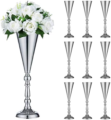 Sziqiqi Set of 2 Tall Metal Wedding Centerpieces for Reception Tables, Gold Flower Vase Stand, Base Decortion for Party, Events, Birthday, Celebration Ceremonies, Gold