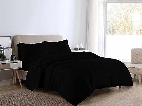 Image of Bella Nights Flannelette Duvet Cover Set – 100% Brushed Cotton Bedding with Matching Pillowcases Soft & Warm Thermal Bed Linen for All Seasons – Cozy Flannel Quilt Cover Set (Black, King)