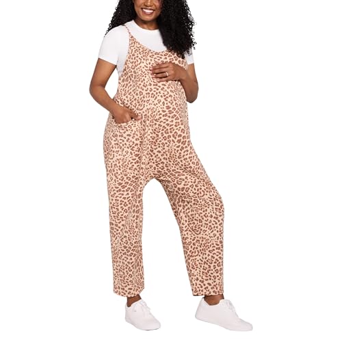 Motherhood Maternity Women's Casual Baggy Sleeveless V-Neck Pregnancy Romper Jumpsuit with Loose Spaghetti Straps and Pockets, Cheetah Print, Small by Motherhood Maternity - Image 2