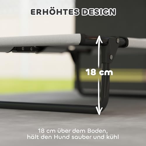 PawHut Hundeliege Outdoor, Erhöhtes Hundebett für kleine und mittelgroße Hunde, klappbar Haustierliege mit Mesh Stahlrahmen Füßen, Haustierbett für Draußen Camping, 75x51x18 cm, Hellgrau