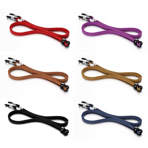 DaiUni 6 Stück Brillenband aus Leder, Universal Brillenbänder Brillenkette, Einstellbarer Brille Cord, Brillenbänder für Damen Herren, für Sport Brillen und Sonnenbrillen