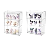 3 Tier Display Case for Collectibles,Clear Display Box with 2 Movable Plates ,Storage Container with Magnetic Door (Large 2 Pack)