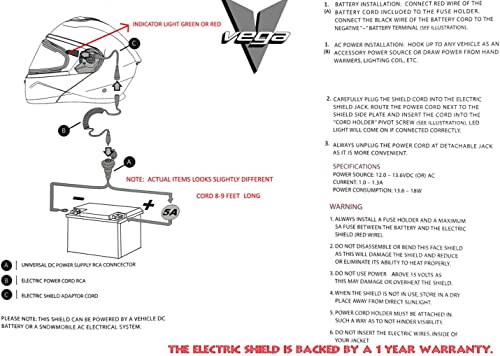 Vega Helmets V-Star Snowmobile Helmet With Electric Heated Shield Evolution (9Ft Silver Coated Heavy Duty Rca Jack Cord, Breath Deflector, Thin Balaclava Included)… (X-Large 61-62 Cm, Red Evolution) #TOP4
