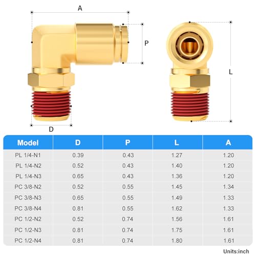 Image of TAILONZ PNEUMATIC 5PCS 1 /4 inch Tube OD x 1 /4 inch NPT Thread DOT Elbow Out Pipe Air Fittings, Push to Connect Fittings Air Brake Pipe Fittings for Cars, Trucks, Air Brake Systems, Etc.