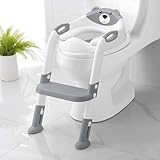 Potty Training Seat ，SKYROKU Potty Training Toilet with Step Stool Ladder, for Kids Boys Girls Toddlers - Comfortable Safe Potty Seat with Anti-Slip Pads Ladder （8838-Grey）