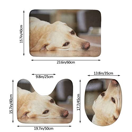 DIRYKILP Badematte + Konturmatte + Toilettendeckelbezug, gelber Hund wartet zu Hause 3 Stück Badematte Set, mit rutschfester Klebeunterseite – Bild 4