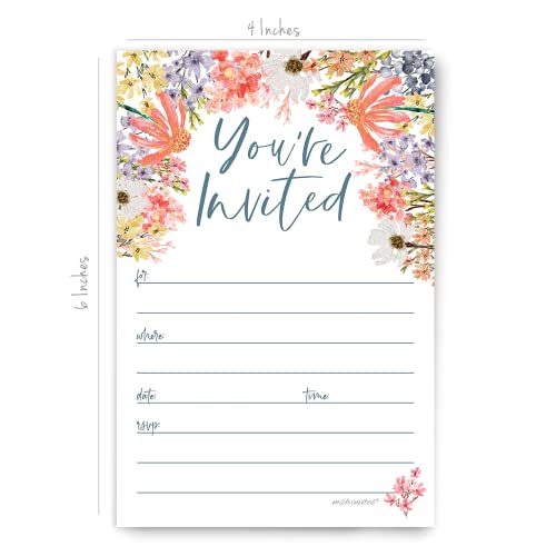 Wildflower Invitations With Envelopes (20 Count) - Floral Boho Garden Theme For Bridal Shower, 1st Birthday, Adult Birthday, Brunch or Baby Shower - Thumbnail 4