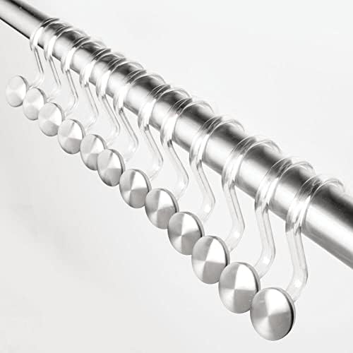 mDesign Shower Curtain Hooks - Set of 12 - Shower Accessories - Shower Curtain Hangers - Compatible with Numerous Curtain Types - Clear/Brushed Stainless Steel