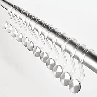 mDesign Shower Curtain Hooks - Set of 12 - Shower Accessories - Shower Curtain Hangers - Compatible with Numerous Curtain Types - Clear/Brushed Stainless Steel