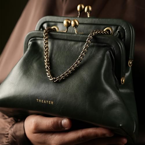 Image of Theater Francesca Vintage Kisslock Clutch Bag for Women Elegant Chain Shoulder Handbag with Structured Frame