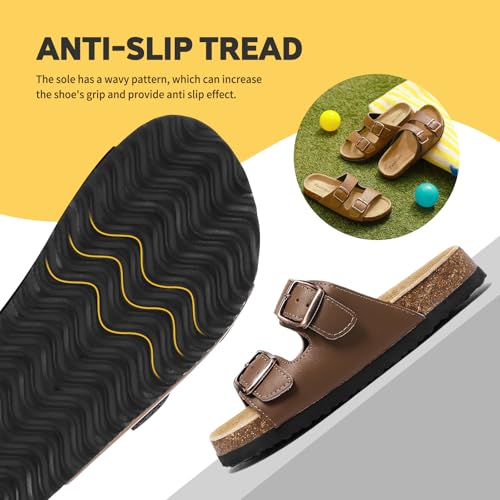 Image of Kids Sandals Boys Girls Slide Adjustable Back Strap Cork Toddler Slippers Casual Summer Shoes Open Toes with Cork Footbed