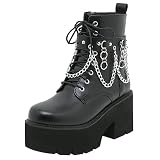 Parisuit Botines góticos de charol para mujer, con plataforma, tacón alto grueso, con cordones, botas de combate punk, negro(Black 31), 39 EU