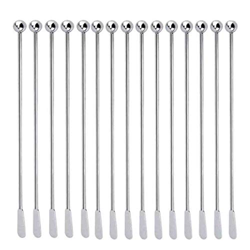 Yeruvce 15 Pezzi Serie Swizzle Sticks Riutilizzabili Agitatori Per Caffè Mescolare Bastoncini in Acciaio Inox Cocktail Swizzle Bastoncini con Piccole Pagaie Rettangolari