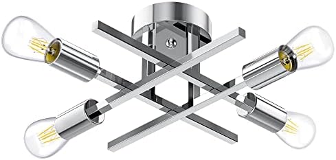 Mshamy 4-Light Semi Flush Mount Ceiling Light Fixture, Chrome Modern Industrial Sputnik Chandelier, Farmhouse Lighting for Kitchen Bedroom Living Room Bathroom Hallway Entryway