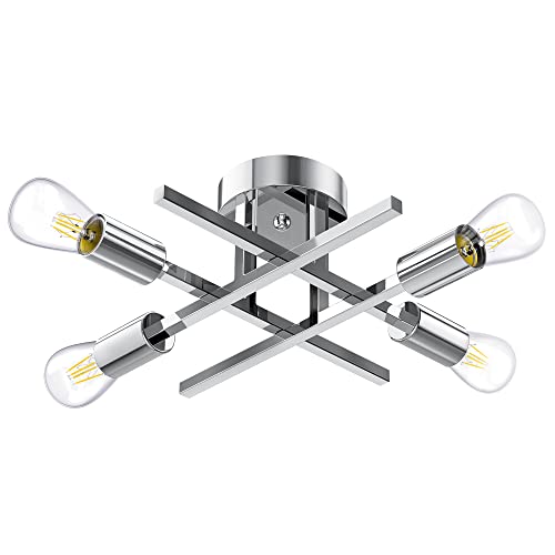 Mshamy 4-Light Semi Flush Mount Ceiling Light Fixture, Chrome Modern Industrial Sputnik Chandelier, Farmhouse Lighting For Kitchen Bedroom Living Room Bathroom Hallway Entryway #TOP1