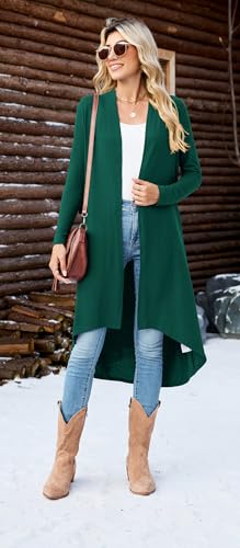 POGTMM Womens Duster Cardigan Lightweight Open Front Drape Summer Long Cardigan (Forest Green, M)
