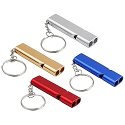 WOLMIK Silbatos de emergencia: 4 silbatos de segur...: Funcionando como una silbato de contramaestre indispensable, este accesorio de camping es imprescindible para acampar y hacer senderismo. Hechos de aluminio robusto, estos silbatos de supervivencia para acampar y senderismo garantizan durabilidad y f...