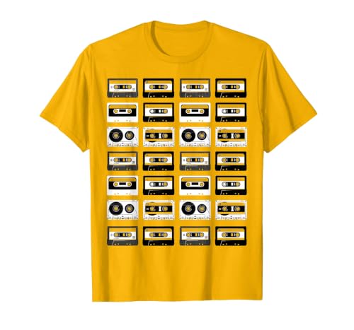 Cassette Tapes Audio Mixtapes 1980s Music Radio DJ T-Shirt, Men, Golden Yellow, X-Large