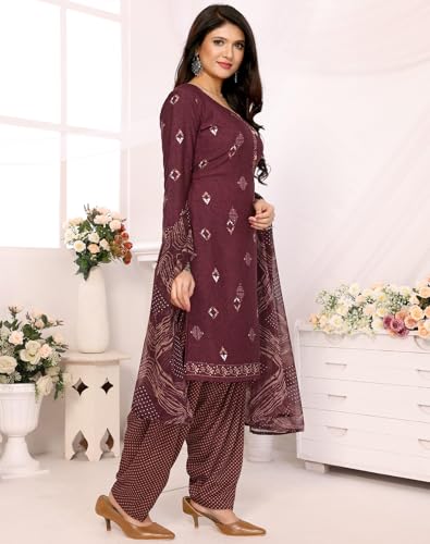 Image of Yashika Women's Crepe Printed Unstitched Dress Material & Unstitched Salwar Suit Material With Dupatta AZ-YS-P4-KUNDAN PURPLE
