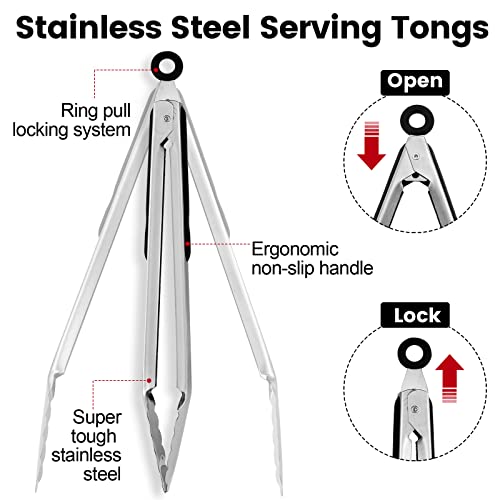 12 Pack Stainless Steel Kitchen Tongs 7/9/12 Inches Food Serving Tong Kitchen Cooking Tongs High Heat Resistant Tongs For Cooking Non Stick Locking Kitchen Tong Food Tongs For Grill Salad Frying Bbq #TOP2
