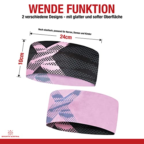 Atmungsaktives Sport Stirnband Damen & Herren - schnelltrocknendes Kopfband zum Wenden - leichtes & elastisches Haarband, winddichtes Schweißband Stirn (schwarz/rosa)