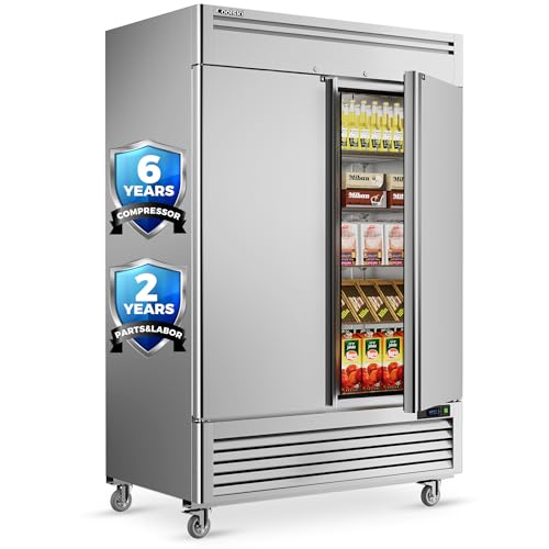 Coolski 54" W Commercial Refrigerator 2 Door, 49 Cu.Ft Fan Cooling Reach-In Cooler Stainless Steel Upright Refrigerator, 33 to 41℉, Auto Defrosting, LED Light 8 Shelves, 4 Wheels on Fridge.com