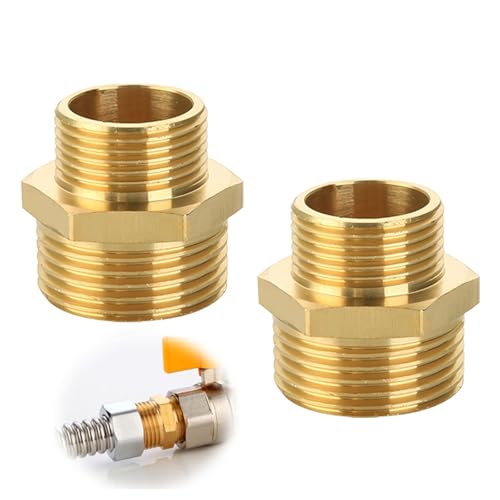 2 Stück Reduzierung 3/4 Auf 1/2, 20 x 25 mm Messing Doppelnippel Reduziert Reduziernippel Beidseitig Außengewinde Schlauchanschluss Adapter für Wasserrohr Reduzierstücke Trinkwasser Geeignet