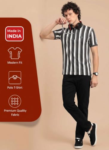 Image of Lux Nitro Men's Striped Polo T-Shirt | Cotton Blend Half Sleeve Collared T-Shirt for Man | Regular Fit Casual Wear