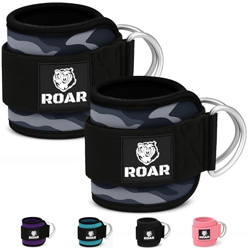 Roar® Tobilleras polea, 2 Tobilleras para Gym, Tobillera para Maquina de polea, Fat gripz Pesas gluteos, Maquina de Gym Pesas, Tobillera para polea (Camuflaje)