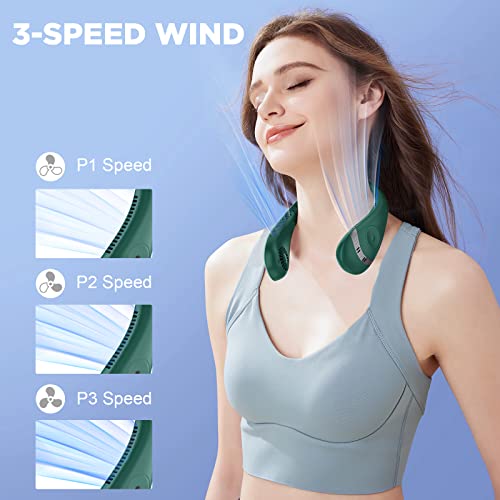 Etsamal Portable Neck Fan, 5000Mah Rechargeable Neck Fan 360° Bladeless Foldable Cooling Personal Fan Hands-Free With 3 Speeds For Travel, Outdoor, Home, Office, School, Camping(Green) #TOP4