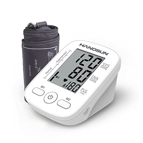 Hangsun Tensiometro de Brazo Digital BM230 Presion Arterial LCD Pantalla con Detección del Pulso Arrítmico, Manguito 22-32cm, 90 Sets Memoria