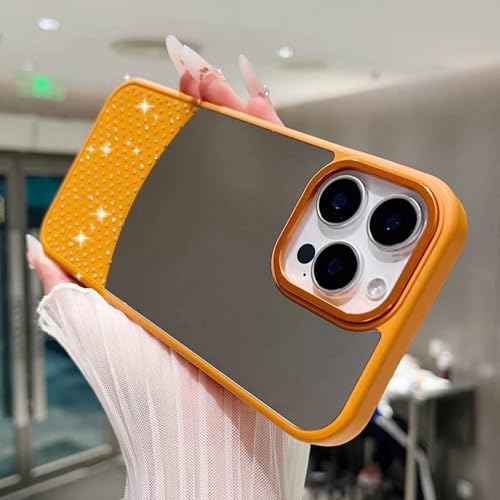 Coque iPhone 16 Plus antichoc orange avec miroir de maquillage intégré