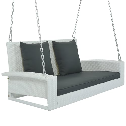 Image of Patio Swing for Balcony Without Stand | Weather Resistant Rattan & Wicker Hammock Swing Double Seater | Outdoor Hanging Jhula for Adults