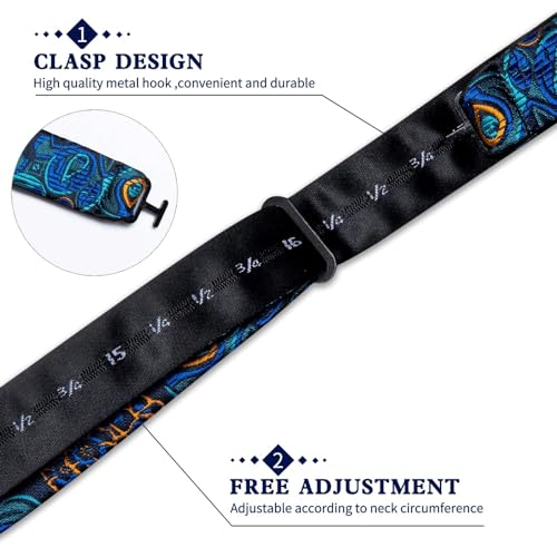 Corbata de moño de seda con diseño Paisley azul miniatura 6