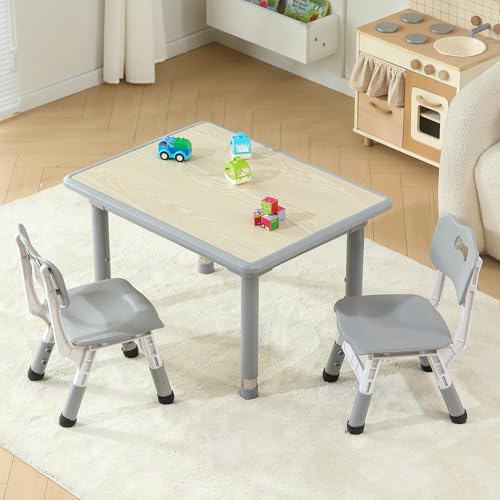 SINKIPA Todder Table and Chairs, 31.5''L x 23.6''W Sturdy Kids Activity Table with Stainless Steel Legs, Kids Table and 2 Chairs with Anti-Slip Foot Covers, Graffiti Desktop