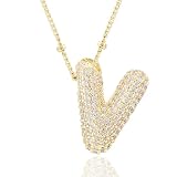 CCINPPY Letter Necklace, 14k Gold Plated Bubble Balloon Dainty Necklace for Women, Chunky Initial Charm Pendant Name Necklace Personalized, Gold, Letter V