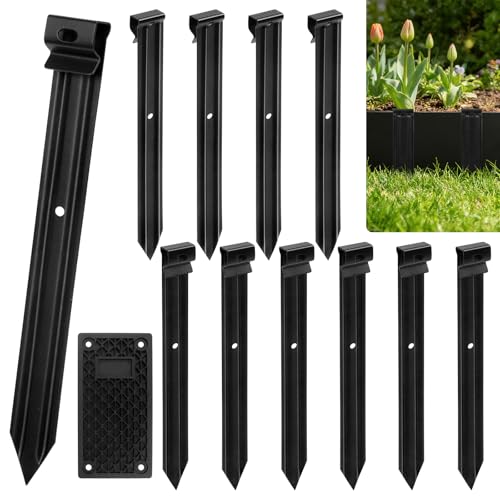 32 Pack Metal Landscape Edging Stakes 10 in Heavy Duty Garden Spikes with Plastic Panel Ground Spikes Anchoring Spikes for Driveway Lawn Terrace Board Weed Barriers