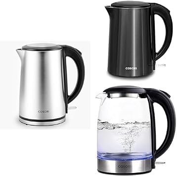 COSORI Electric Kettle Stainless Steel Interior Double Wall, Wide-Open Lid 1.5L 1500W & COSORI Electric Tea Kettle for Boiling Water