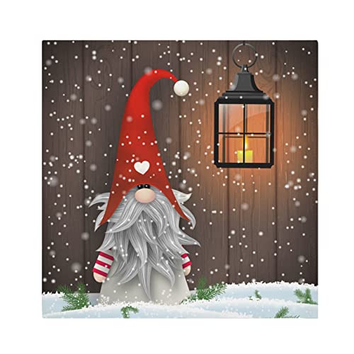 Winter Gnome Lantern Napkins Set Of 6 Cute Snowy Christmas Cloth Dinner Napkins For Dining Table Seasonal Decor Holiday Party Kitchen Gift 20X20 Inches #TOP26