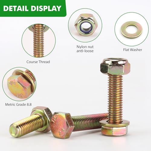 Image of 1020pcs Metric M4 M5 M6 M8 Nylon Locknut Hex Bolt Washer Assortment Kit by Color Galvanization,Alloy Steel,Grade 8.8.Length 8-50mm.24 Common Size for Automative,Tooling,Fixture,Jigs.
