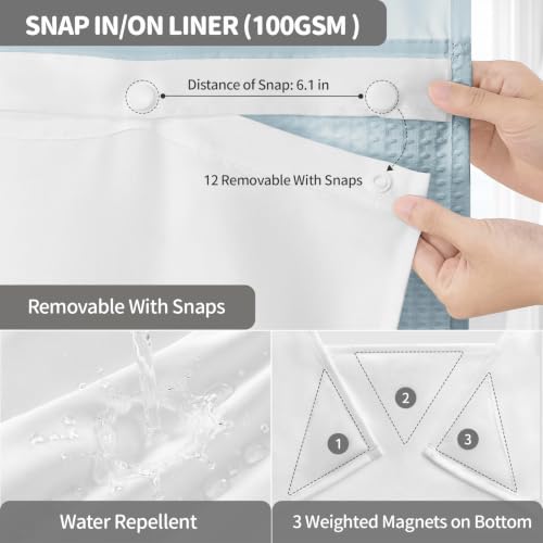 Dynamene Ringless Waffle Weave Shower Curtain Set, Fog Blue, 72"x75" by Dynamene - Used condition - Image 6
