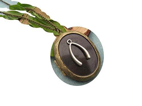 locket necklace Antique Brass Wish Bone Victorian Jewelry Gift Vintage
