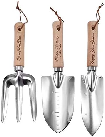 Personalized Custom Garden Shovel Trowel Tools Set with Engraved Wood Handle (3PCS)