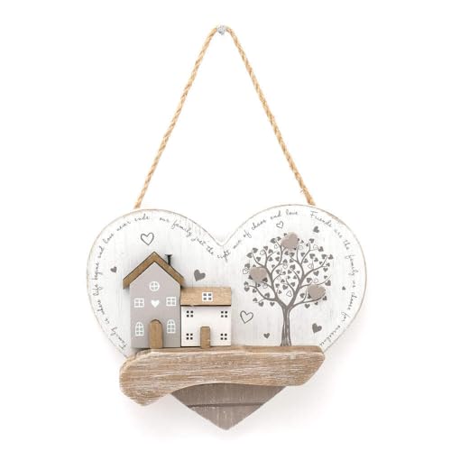 Heartwarming Wooden House Hanging Heart Sign - 14cm x 16cm (1 Pc.) - 3D Paulownia Wood Home Decor - Versatile & Charming for All Occasions and Styles