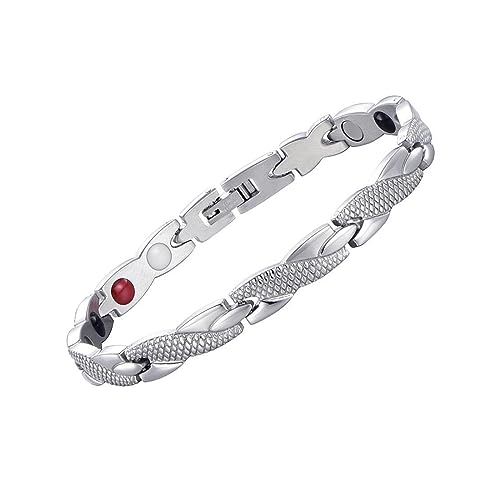 Pulsera de patrón de dragón de acero inoxidable para hombres, pulsera magnética Pulsera de terapia magnética para hombres Enlaces de salud con imán doble fuerte, alivia el dolor de artritis