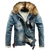Herren-Jeansjacke, langärmelig, warm, Baumwolle, Stehkragen, einfarbig, lässiger Winterparka, blau, 3XL