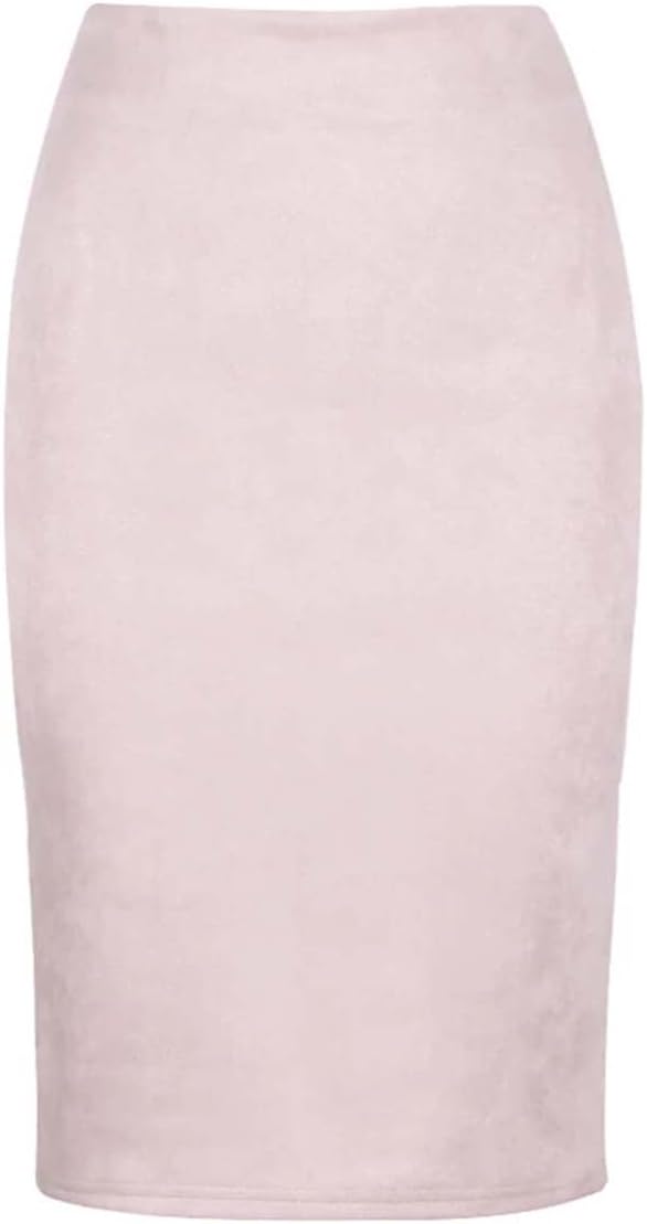 Women's Suede Zipper Straight Midi Skirt Office Solid Knee-Length Business Party Wrap Skirts