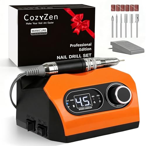 Lima de uñas eléctrica CozyZen de 35.000 RPM para un limado profesional y rápido con pedal