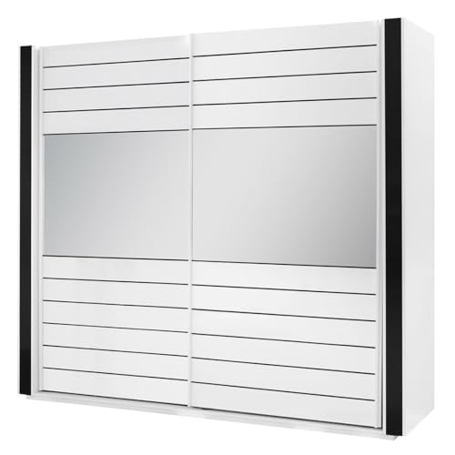 PRICE FACTORY just for you Armoire Blanche et Noire Lina – 220 x 225 x 68 cm avec 2 Grandes penderies et 2 Grands miroirs