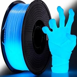 AMOLEN PETG 3D Printer Filament 1.75mm Glow in The Dark, 1KG Blue | Best with UV Lamps, Excellent Toughness, Dimensional Accuracy +/- 0.02 mm, Fit Most 3D Printers
